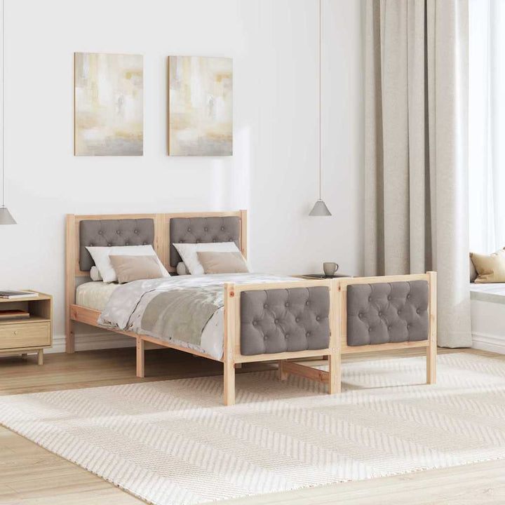 Sengestel med hovedgærde Gråbrun 135 x 190 cm Massiv fyrretræ
