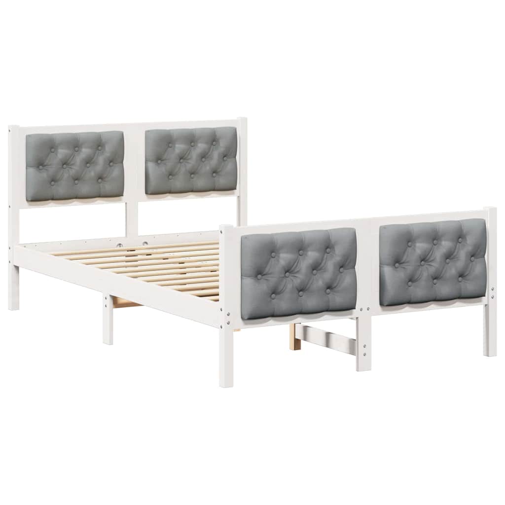 Sengestel med hovedgærde Lysegrå 135 x 190 cm Massiv fyrretræ