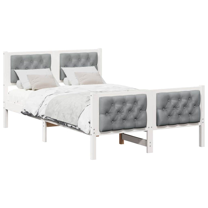 Sengestel med hovedgærde Lysegrå 135 x 190 cm Massiv fyrretræ