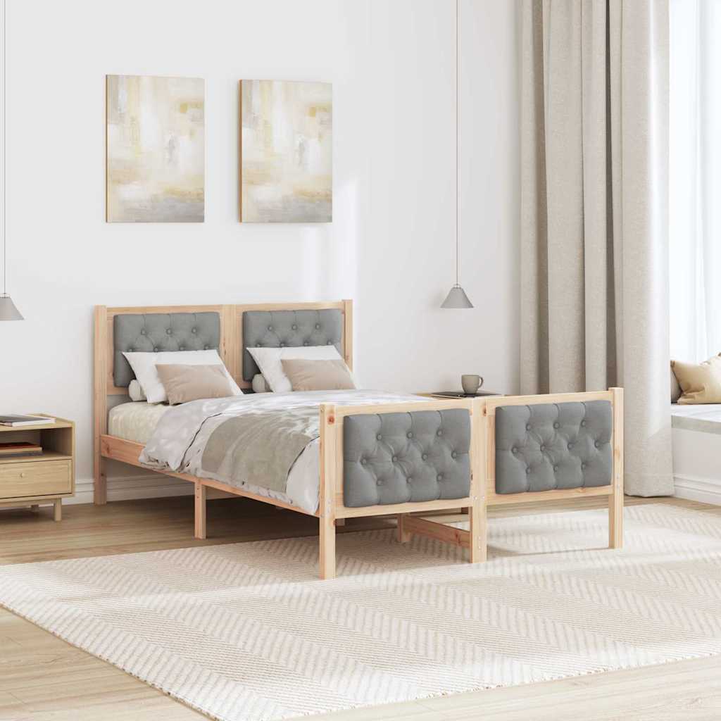 Sengestel med hovedgærde Lysegrå 120 x 190 cm Massiv fyrretræ