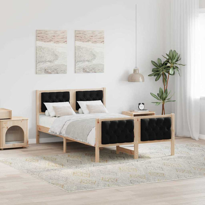 Sengestel med hovedgærde Sort 120 x 190 cm Massiv fyrretræ