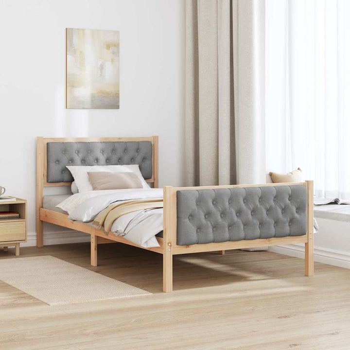 Sengestel med hovedgærde Lysegrå 100 x 200 cm Massiv fyrretræ