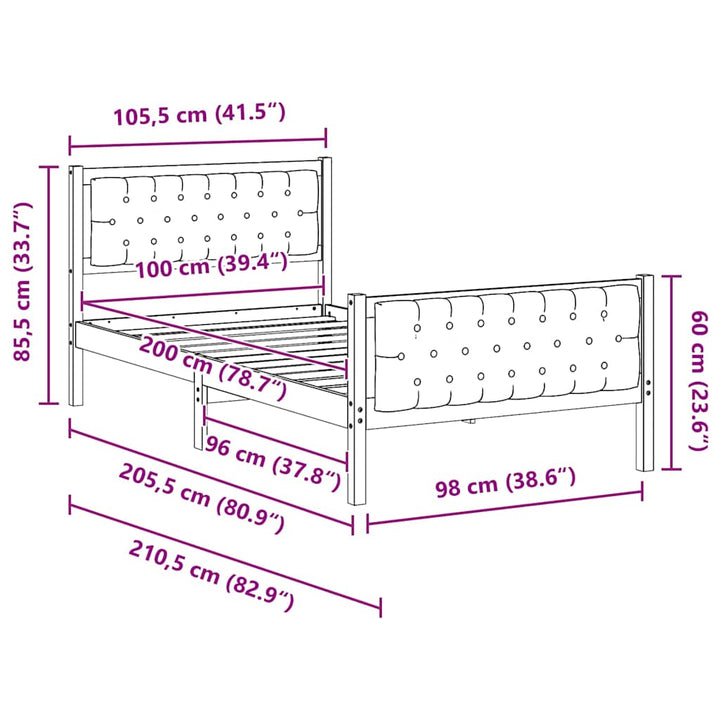 Sengestel med hovedgærde Sort 100 x 200 cm Massiv fyrretræ
