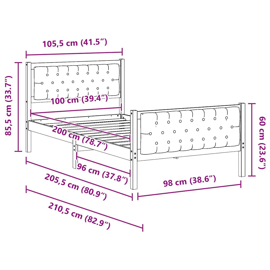 Sengestel med hovedgærde Lysegrå 100 x 200 cm Massiv fyrretræ