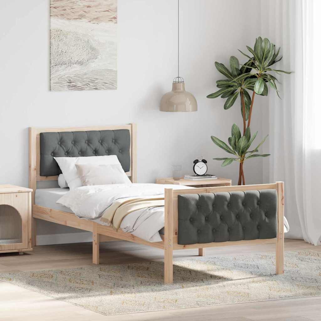 Sengestel med hovedgærde Mørkegrå 80 x 200 cm Massiv fyrretræ