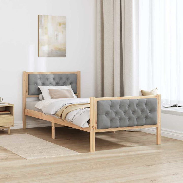 Sengestel med hovedgærde Lysegrå 90 x 190 cm Massiv fyrretræ