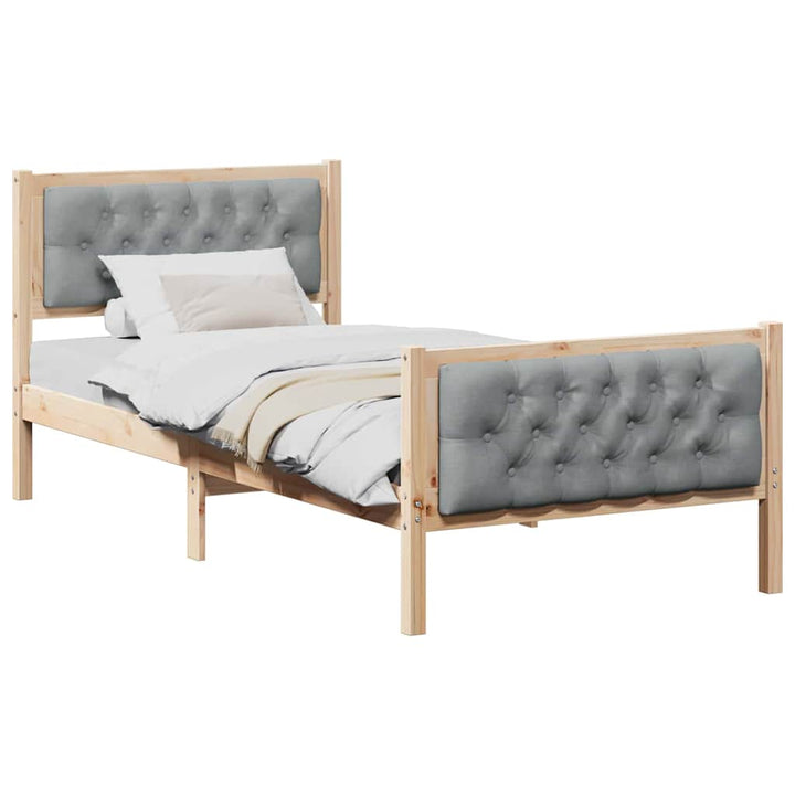 Sengestel med hovedgærde Lysegrå 90 x 190 cm Massiv fyrretræ