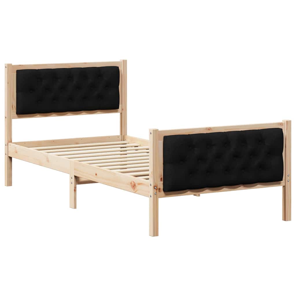 Sengestel med hovedgærde Sort 90 x 190 cm Massiv fyrretræ