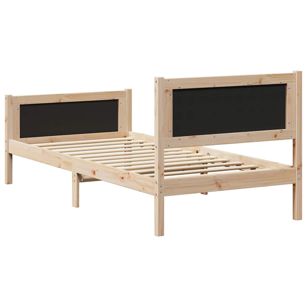 Sengestel med hovedgærde Sort 90 x 190 cm Massiv fyrretræ