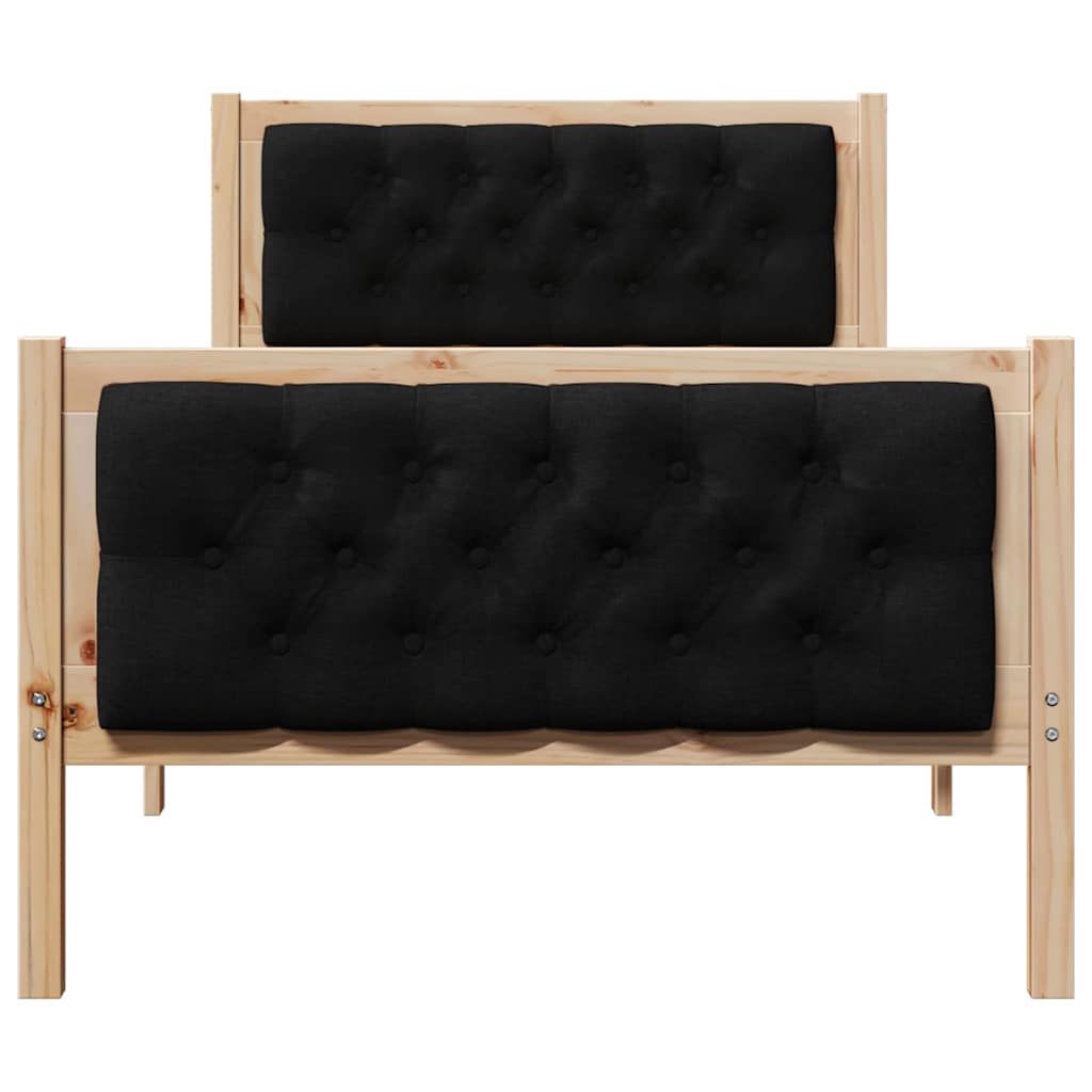 Sengestel med hovedgærde Sort 90 x 190 cm Massiv fyrretræ