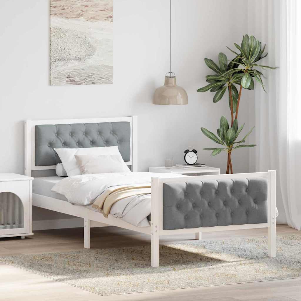 Sengestel med hovedgærde Lysegrå 90 x 190 cm Massiv fyrretræ