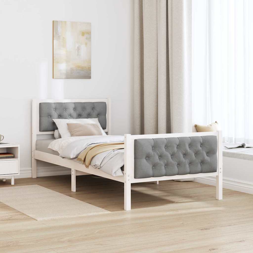 Sengestel med hovedgærde Lysegrå 90 x 190 cm Massiv fyrretræ