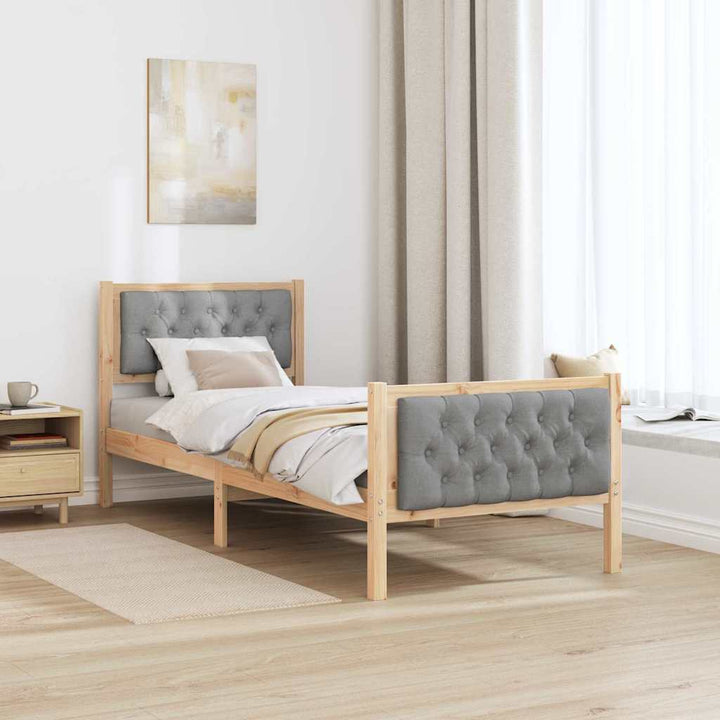 Sengestel med hovedgærde Lysegrå 75 x 190 cm Massiv fyrretræ