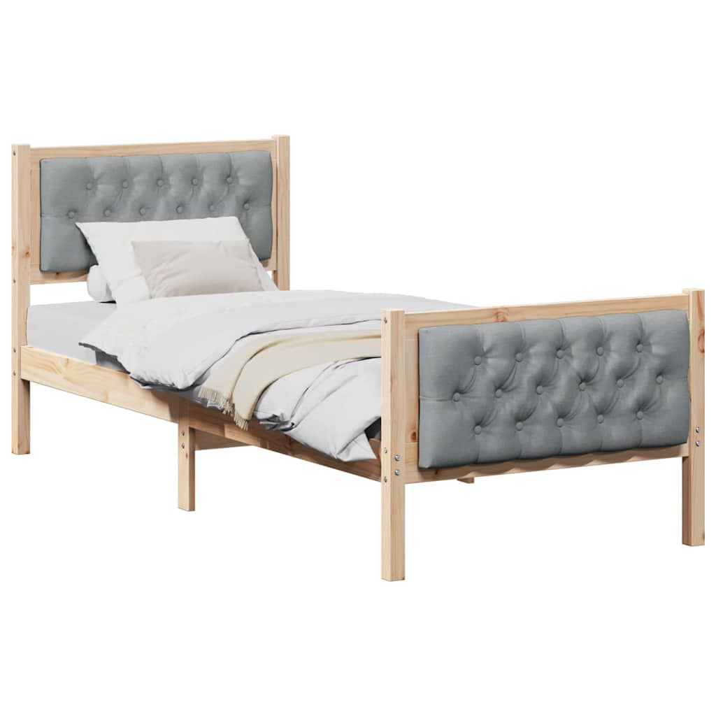 Sengestel med hovedgærde Lysegrå 75 x 190 cm Massiv fyrretræ