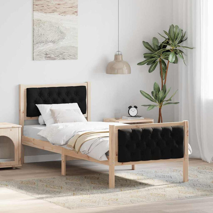 Sengestel med hovedgærde Sort 75 x 190 cm Massiv fyrretræ