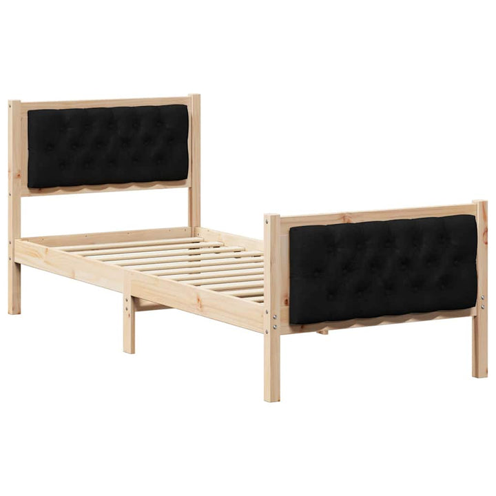 Sengestel med hovedgærde Sort 75 x 190 cm Massiv fyrretræ