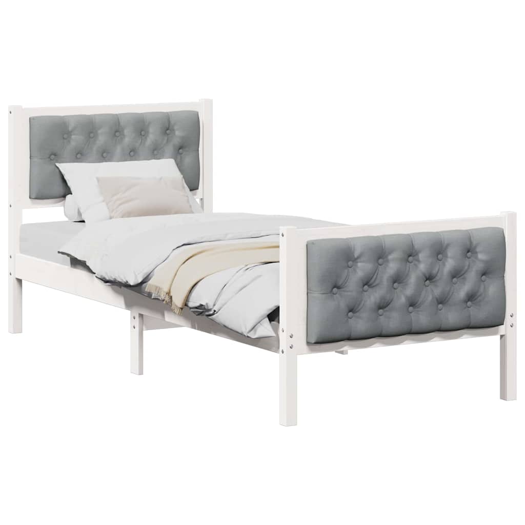 Sengestel med hovedgærde Lysegrå 75 x 190 cm Massiv fyrretræ