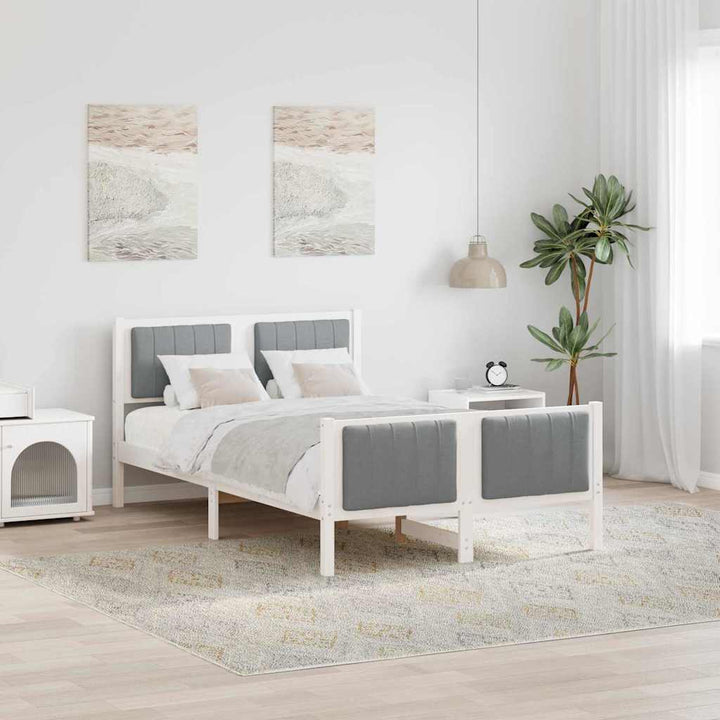 Sengestel Hvid og lys grå 120 x 200 cm Massivt fyrretræ