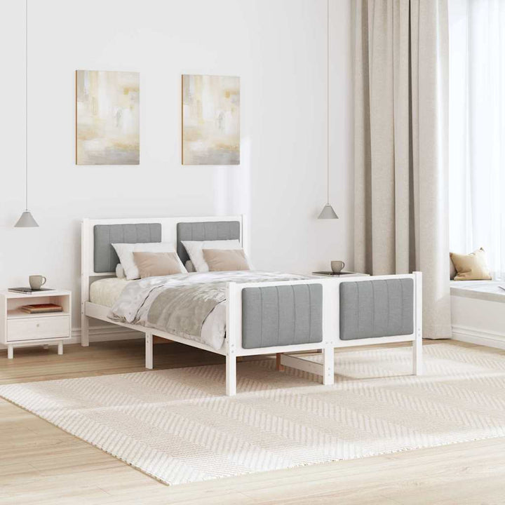 Sengestel Hvid og lys grå 120 x 200 cm Massivt fyrretræ
