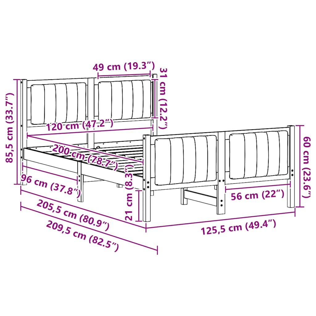 Sengestel Hvid og lys grå 120 x 200 cm Massivt fyrretræ