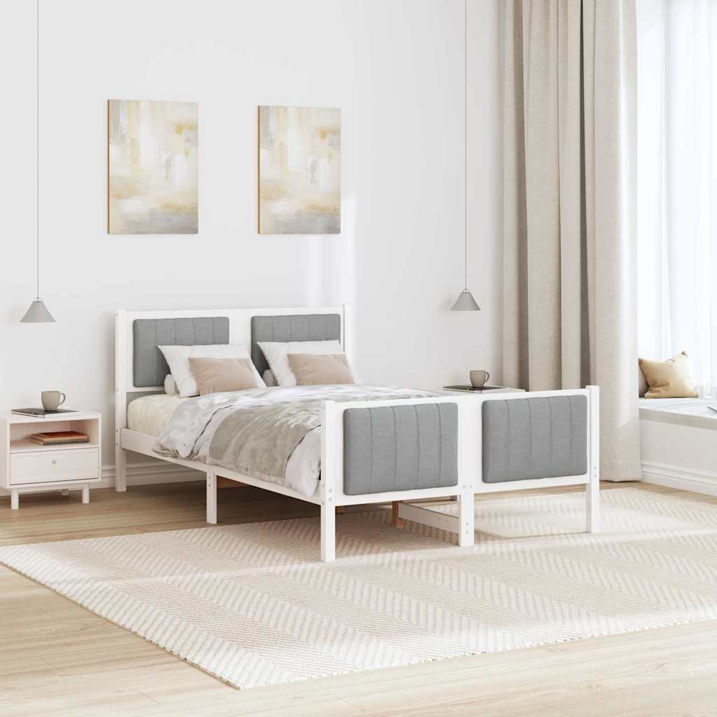 Sengestel Hvid og lys grå 120 x 190 cm Massivt fyrretræ