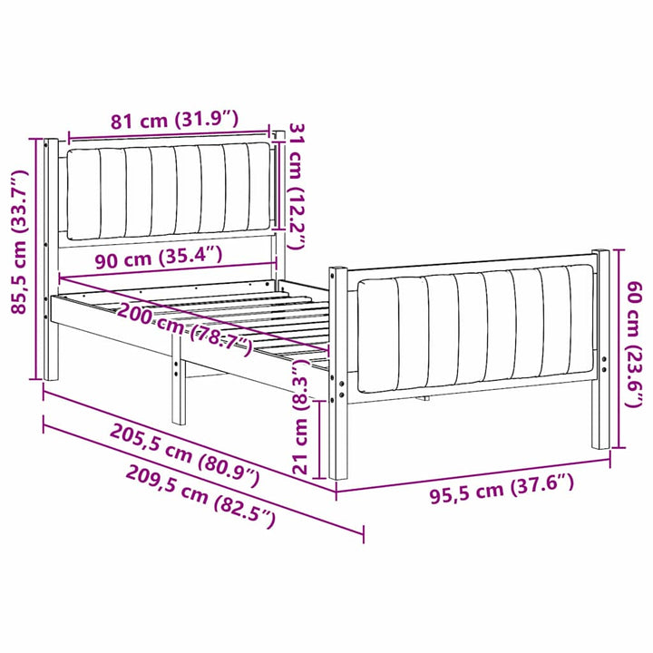 Sengestel Brun og sort 90 x 200 cm Massivt fyrretræ