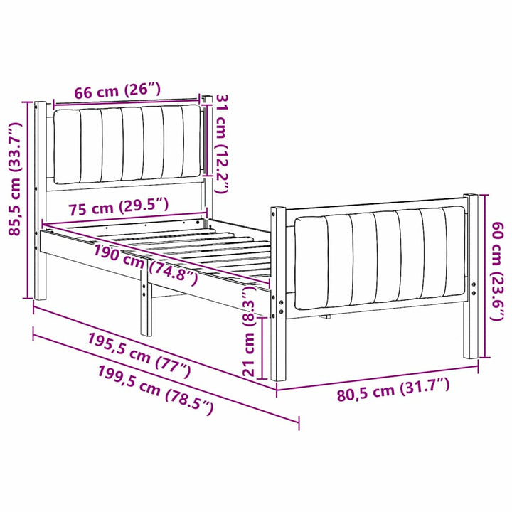 Sengestel Brun og sort 75 x 190 cm Massivt fyrretræ