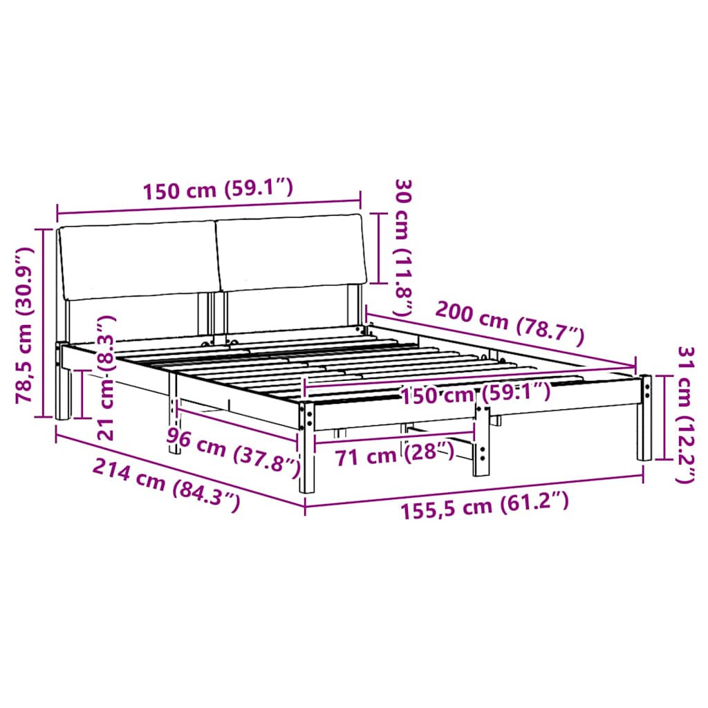 Sengestel Brun og sort 150 x 200 cm Massivt fyrretræ