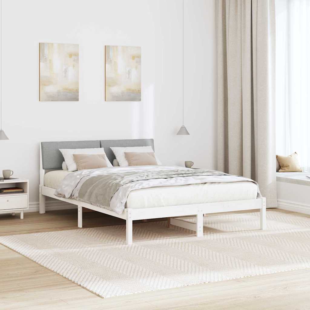 Sengestel Hvid og lys grå 150 x 200 cm Massivt fyrretræ