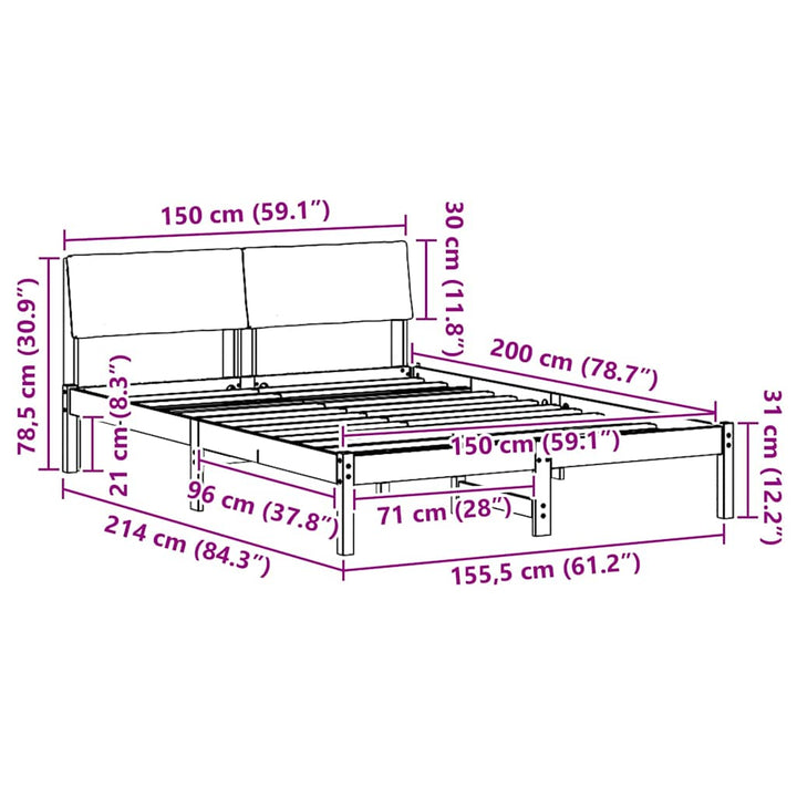 Sengestel Hvid og lys grå 150 x 200 cm Massivt fyrretræ