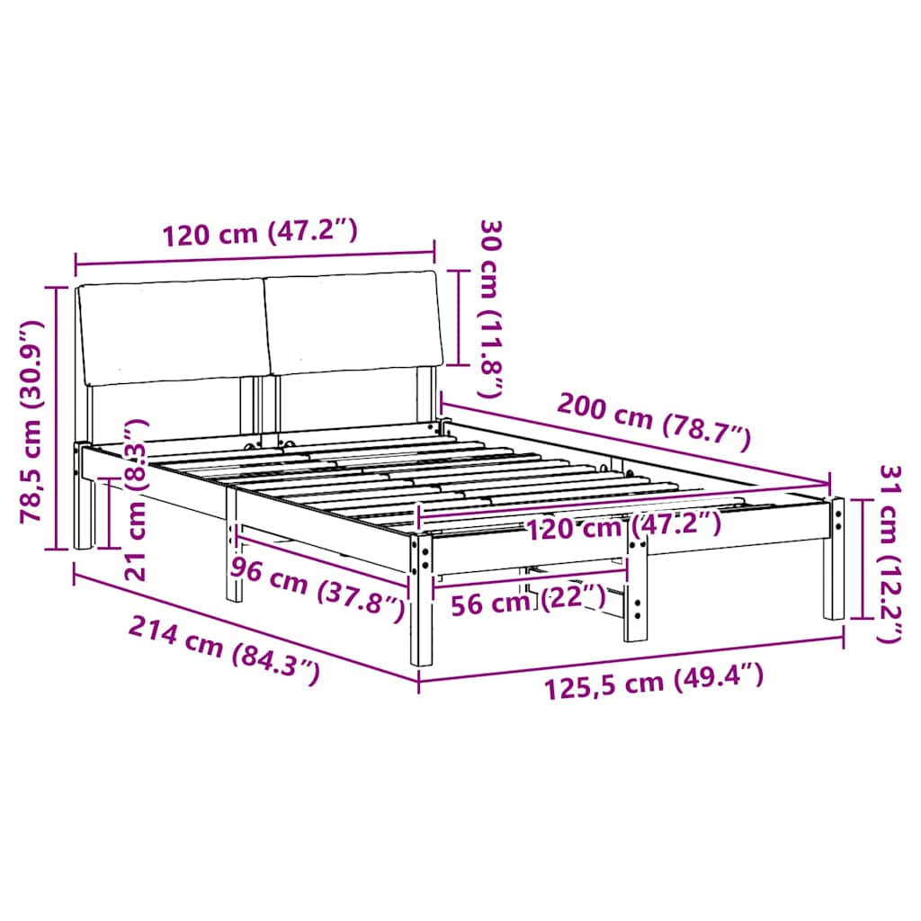 Sengestel Brun og taupe 120 x 200 cm Massivt fyrretræ