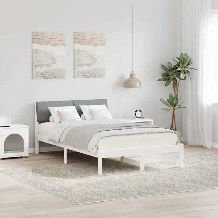 Sengestel Hvid og lys grå 120 x 200 cm Massivt fyrretræ