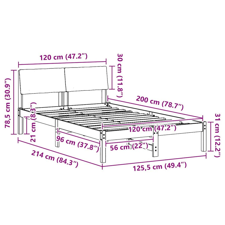 Sengestel Hvid og lys grå 120 x 200 cm Massivt fyrretræ