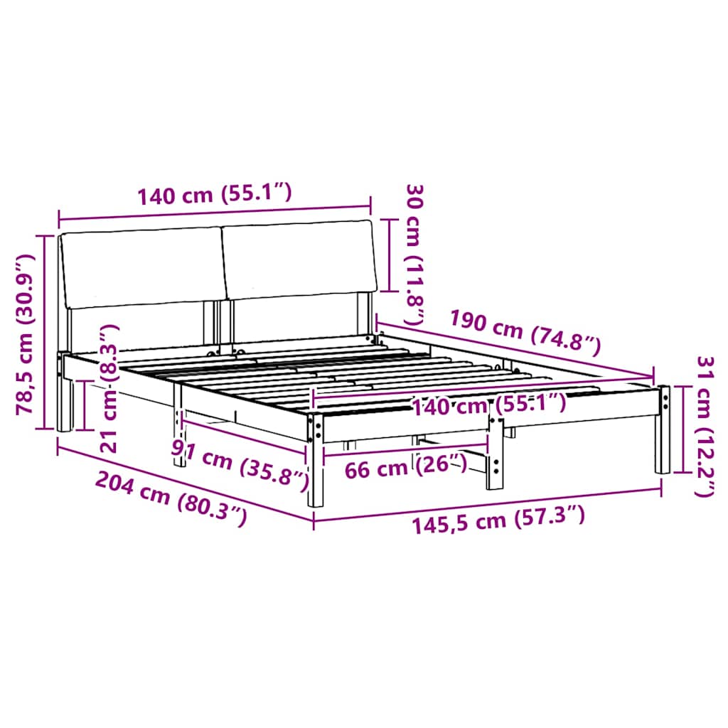 Sengestel Brun og sort 140 x 190 cm Massivt fyrretræ