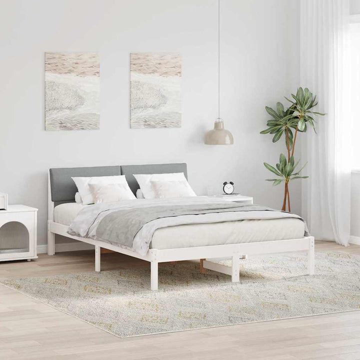 Sengestel Hvid og lys grå 140 x 190 cm Massivt fyrretræ
