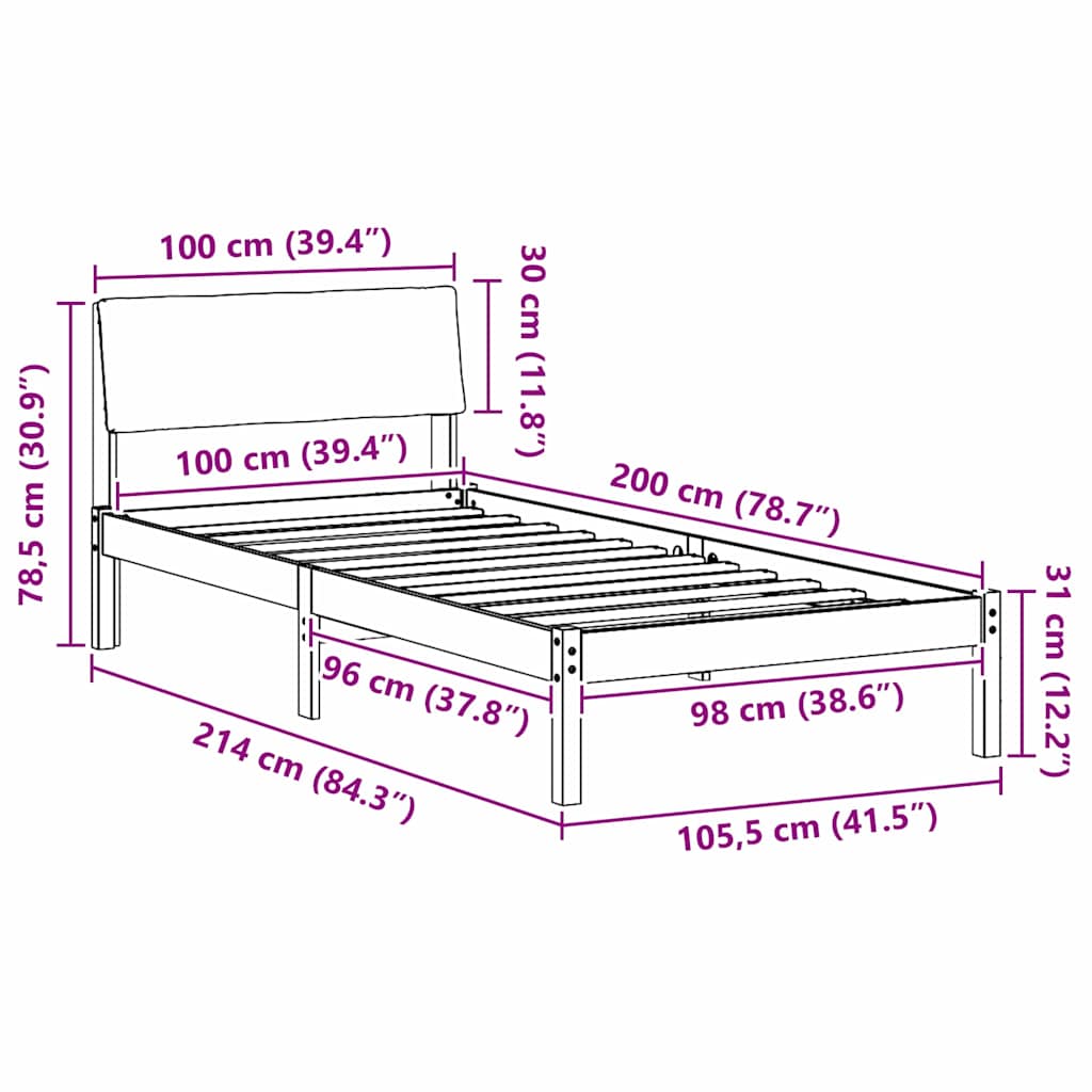 Sengestel Brun og sort 100 x 200 cm Massivt fyrretræ