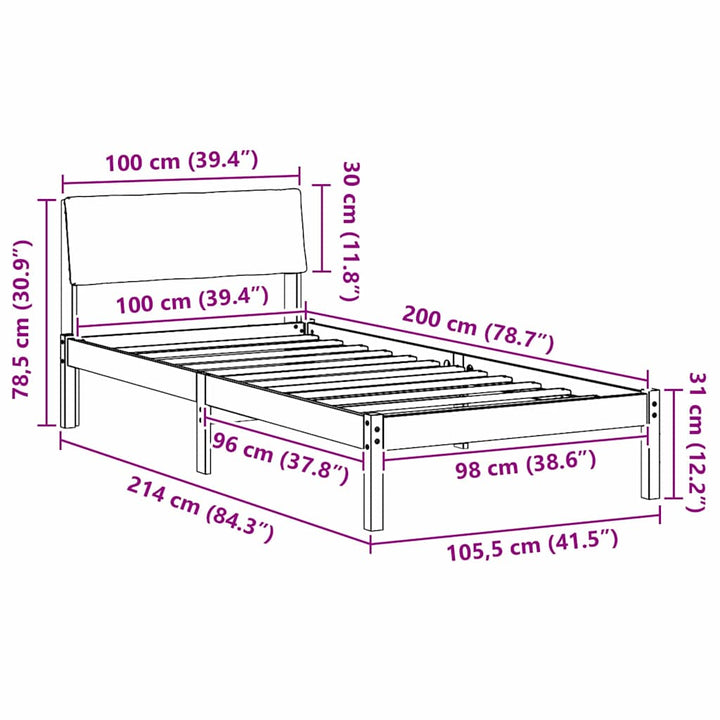 Sengestel Brun og sort 100 x 200 cm Massivt fyrretræ