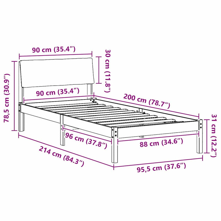 Sengestel brun og mørkegrå 90 x 200 cm Massivt fyrretræ