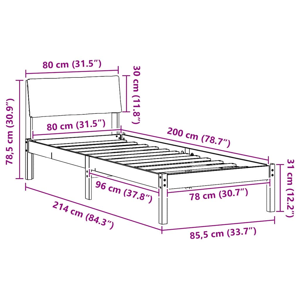Sengestel Brun og sort 80 x 200 cm Massivt fyrretræ