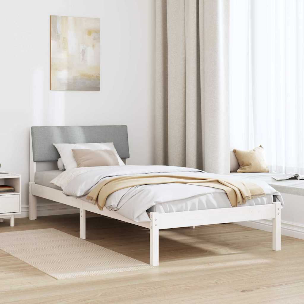 Sengestel Hvid og lys grå 90 x 190 cm Massivt fyrretræ