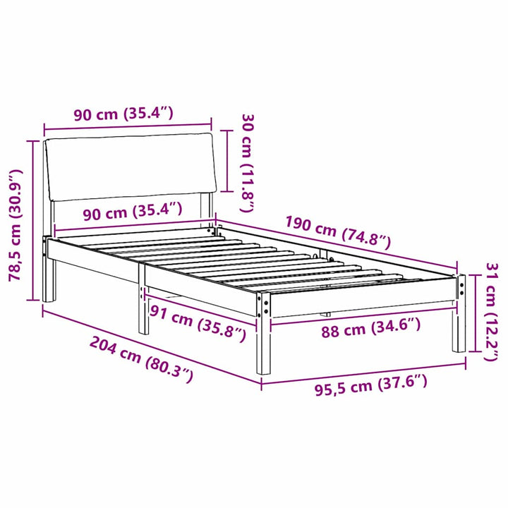 Sengestel Hvid og lys grå 90 x 190 cm Massivt fyrretræ