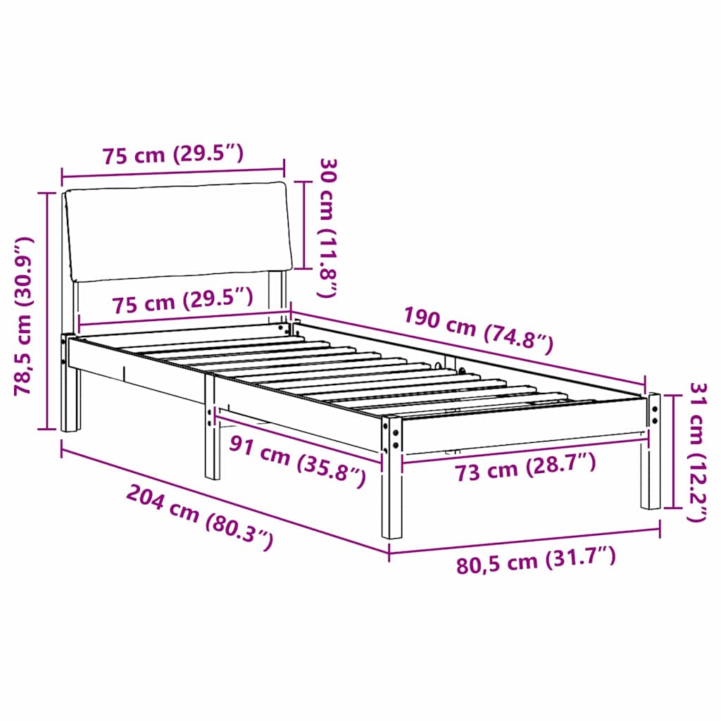 Sengestel brun og mørkegrå 75 x 190 cm Massivt fyrretræ