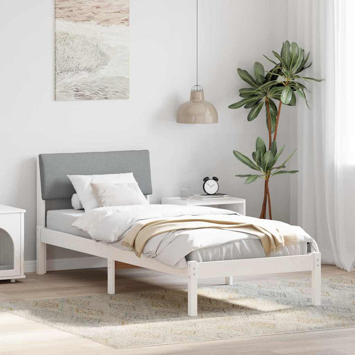 Sengestel Hvid og lys grå 75 x 190 cm Massivt fyrretræ