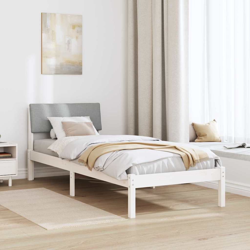 Sengestel Hvid og lys grå 75 x 190 cm Massivt fyrretræ