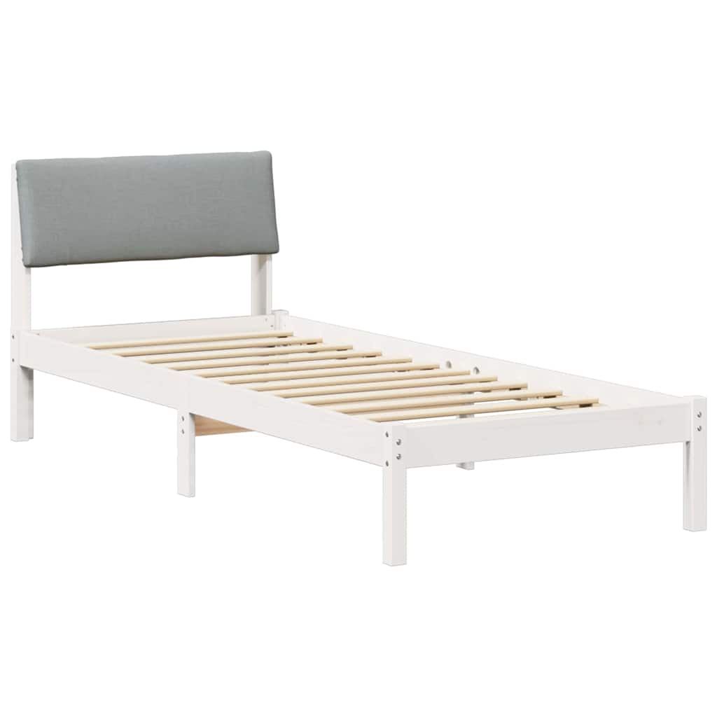 Sengestel Hvid og lys grå 75 x 190 cm Massivt fyrretræ