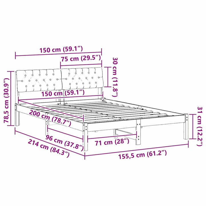 Sengestel Hvid og lys grå 150 x 200 cm Massivt fyrretræ
