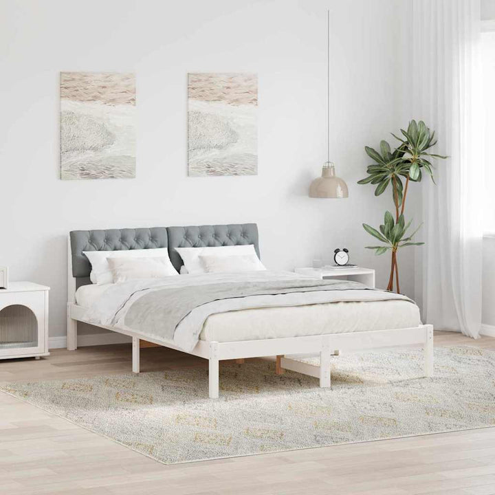 Sengestel Hvid og lys grå 140 x 200 cm Massivt fyrretræ
