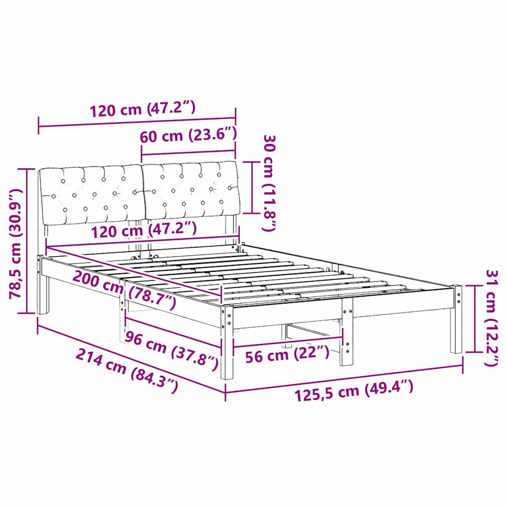 Sengestel Brun og lys grå 120 x 200 cm Massivt fyrretræ