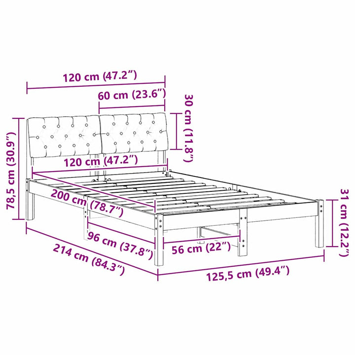 Sengestel Brun og taupe 120 x 200 cm Massivt fyrretræ