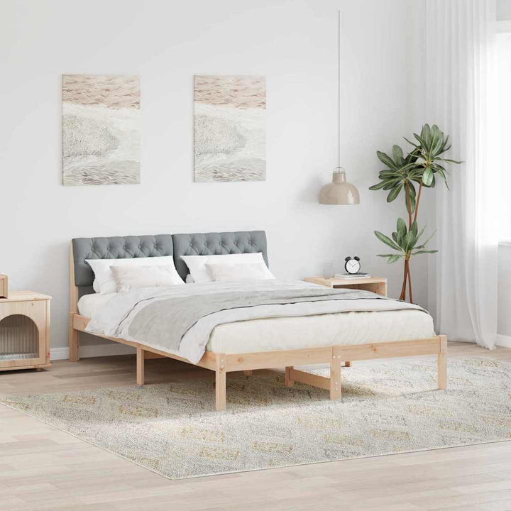 Sengestel Brun og lys grå 140 x 190 cm Massivt fyrretræ